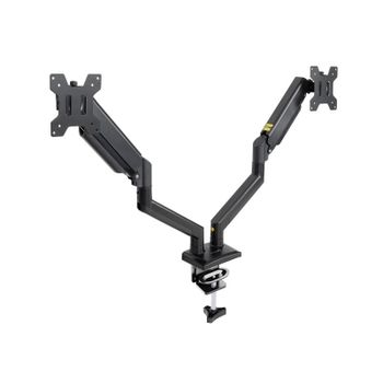 Soporte de mesa TooQ Doble Pantalla Giro 360° Gas Ajuste Acero Negro