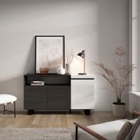 aparador efecto madera blanco y negro 150x35x87cm con patas