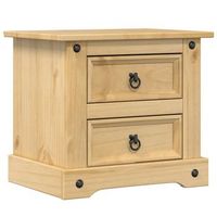 mesita de noche 39x53x47 cm madera maciza de pino con acabado encerado en color miel madera trabajada y metal - marron