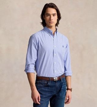 Polo Ralph Lauren para hombre. 710928255004 Camisa de popelina elástica Custom Fit azul (XXL), Casual, Algodón, Clásico, Manga larga