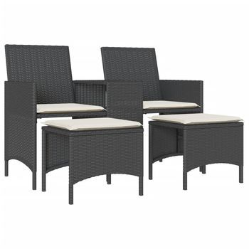Sofá De Jardín | Sofá De Exterio 2 Plazas Con Mesa Y Taburetes Ratán Pe Negro