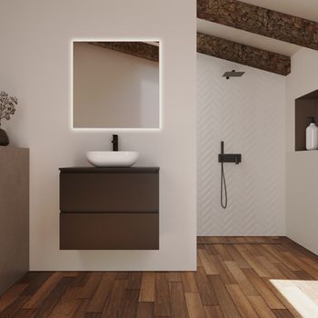 Conjunto De Baño Kaji | 80 Cm Negro | Dos Cajones | Lavabo Sobre Encimera | Mueble Montado | No Incluye Espejo | Alday