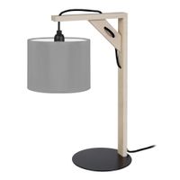 lampara de mesa madera natural metal pantalla gris