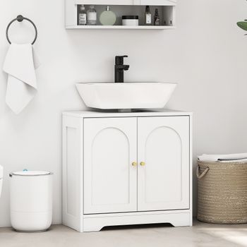 Mueble Bajo Lavabo De Melamina De Madera Homcom 60x30x65 Cm Blanco