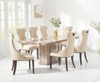 Carvelle 160cm Brown Pedestal Marble Dining Table with Freya Chairs