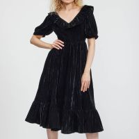 batsheva ruffle may crushed velvet dress - us 8uk 12