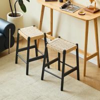 set 2 taburetes altos en madera y cuerda