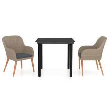 Juego De Comedor De Jardín 3 Uds Con Cojines Marrón Cfw113983