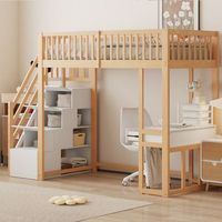 cama alta infantil 90x200 cm con escritorio multifuncional escalera de almacenamiento y acabado blanco