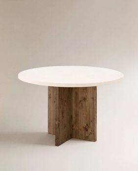 Mesa de comedor redonda microcemento blanco y envejecido ø110x75cm