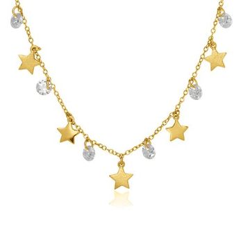 Cadena estrella circonita plata 925 chapada en oro