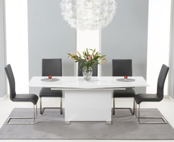 Modena 150cm White High Gloss Extending Dining Table with Malaga Chairs - Black, 4 Chairs