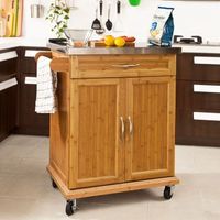 carrito de cocina con piso de acero bambu l66xp45xa90cm