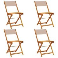 pack 4 uds sillas de jardin  silla de exterior  sillon plegables madera maciza y tela taupe