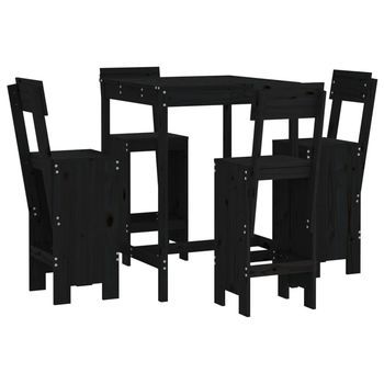 Set De Mesa Y Taburetes Altos Jardín 5 Piezas Madera Pino Negro