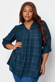 Yours Camisa Azul Marina De Cuadros , Mujer Curvy Y Tallas Grandes, Yours