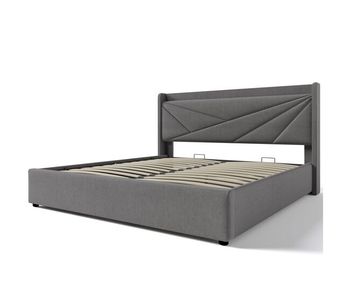 Cama doble tapizada 160x200 - con almacenamiento, usb tipo c y cabecero de lino - beige