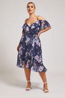yours london vestido azul marino de flores con volantes mujer curvy y tallas grandes yours london