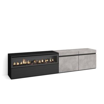 Mueble tv efecto madera cemento 200x35x45cm chimenea efecto fuego