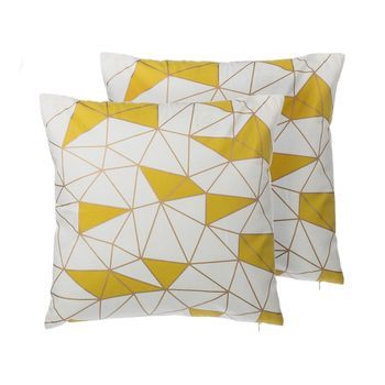 Conjunto De Cojines Decorativos De Algodón Amarillo Patrón Geométrico 45 X 45 Cm Decoración Moderna Clarkia