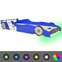 cama individual  cama infantil con forma de coche carreras y led 90x200 cm azul
