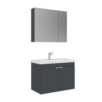 Conjunto De Mueble Con Lavabo Y Espejo (2 Piezas)  - 80 X 45 X 58 Cm - Antracita Mate