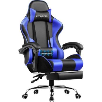 Silla gaming GTPLAYER ergonómica con masaje lumbar y reposapiés azul estructura metálica