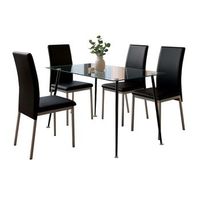 pack de comedor saona en color negro cristal y metal mesa fija  4 sillas