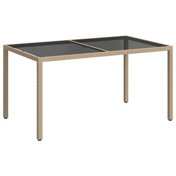 Mesa Jardín | Mesa De Exterior Vidrio Templado Ratán Sintético 150x90x75 Cm Beige