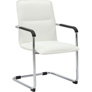 Silla Voladiza Seattle De Piel Sintetica Simil Cuero Blanco 59x57x92 Cm Clp