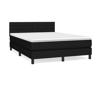 Cama box spring con colchón tela negro 140x200 cm rayas horizontales