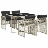 set comedor de jardin 5 uds  conjunto mueble jardin mesa y sillas cojines ratan sintetico gris claro