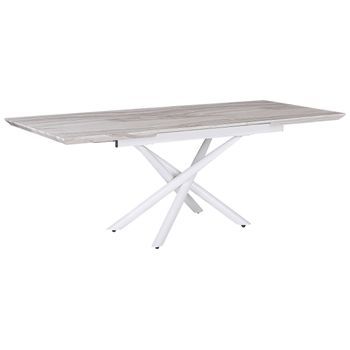 Mesa De Comedor Efecto Mármol Patas Blancas Mdf Extensible 160/200 X 90 Cm Diseño Glam Rectangular Moira