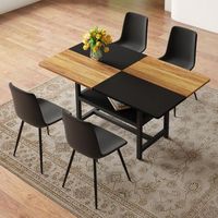 conjunto de mesa y 4 sillas - comedor - mdf metal y pu - marron y negro 160cm