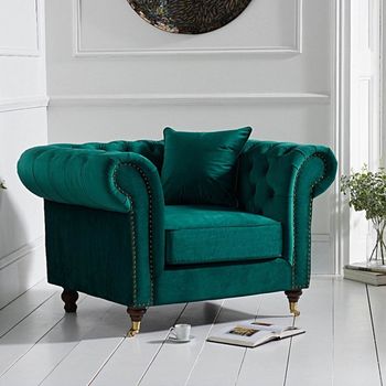 Carrara Chesterfield Green Velvet Armchair