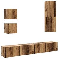 conjunto de mueble de tv 5 uds  mueble de salon  gabinete de tv montado la pared madera vieja