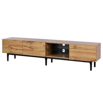 Mueble De Tv Roble Claro 175 Cm Con Luces Led App Y 3 Puertas Push To Open, Mdf