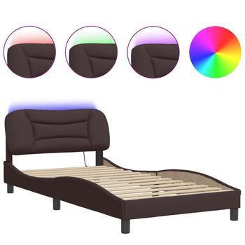 Cama Para Adulto | Cama Individual | Estructura De Cama Con Luces Led Tela Marrón Oscuro 100x200 Cm