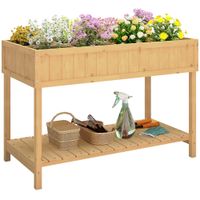 outsunny huerto urbano de madera mesa de cultivo con estante inferior jardinera elevada para cultivo 110x46x76 cm natural