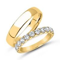 conjunto de media eternidad y anillo de oro de 14 quilates diamantes de laboratorio