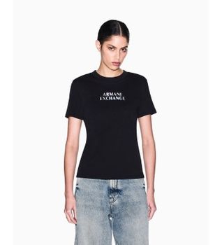 A|X Armani Exchange para mujer. XW002324AF10356UC001 Camiseta de corte regular en jersey de algodón clásico negro (S), Casual, Manga corta