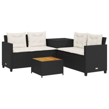 Sofá De Jardín | Sofá De Exterio En Forma De L Con Mesa Y Cojines Ratán Pe Negro