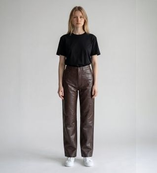 Rotate para mujer. 1170121667 Pantalón de cuero Rotie marrón (36), Casual, Piel