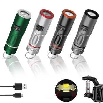 MINI linterna LED portátil de 1000LM, linterna recargable por USB con collar, llavero, linternas, linterna de bolsillo para acampar y pescar