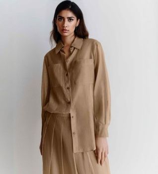 Marella para mujer. 2513111025200 Camisa Cennare marrón (46), Casual, Algodón, Manga larga