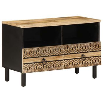 Mueble De Tv Madera Maciza De Mango Rugosa Negro 70x33,5x46 Cm Vidaxl