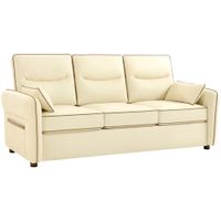 homcom sofa de 3 plazas tapizado en cuero sintetico acolchado grueso asiento ancho reposabrazos bolsillo montaje rapido beige