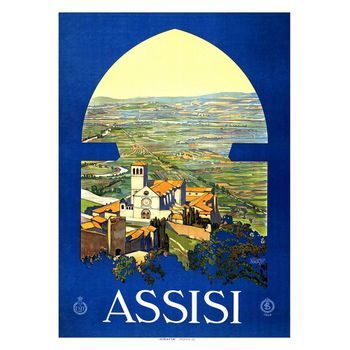 Legendarte - Cartel Turístico Vintage Assisi - Cuadro Lienzo, Impresión Digital Cm. 50x70