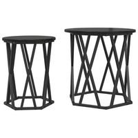 2 piezas mesa de cafe  mesa de centro roble negro madera ingenierizada y acero