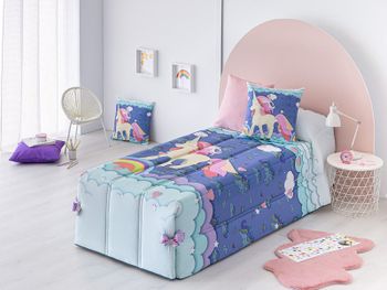 Edredón de algodón unicornio lazos + cojín regalo